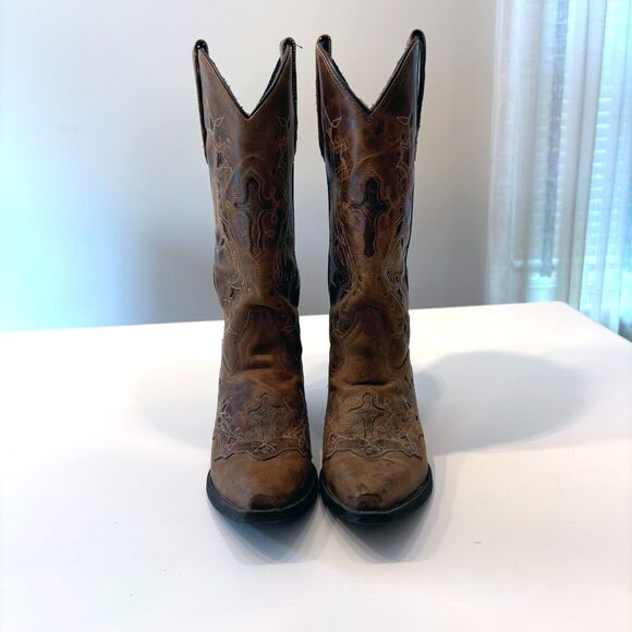 Laredo Western Women's Brown Leather Cross Point Snip Boots 52033‎ US Size 9 - Picture 7 of 12
